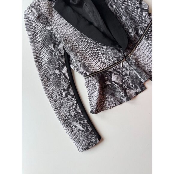 REBECCA TAYLOR Grey Python Snake Print Silk Crepe Peplum Blazer, Size 2 - Picture 8 of 14